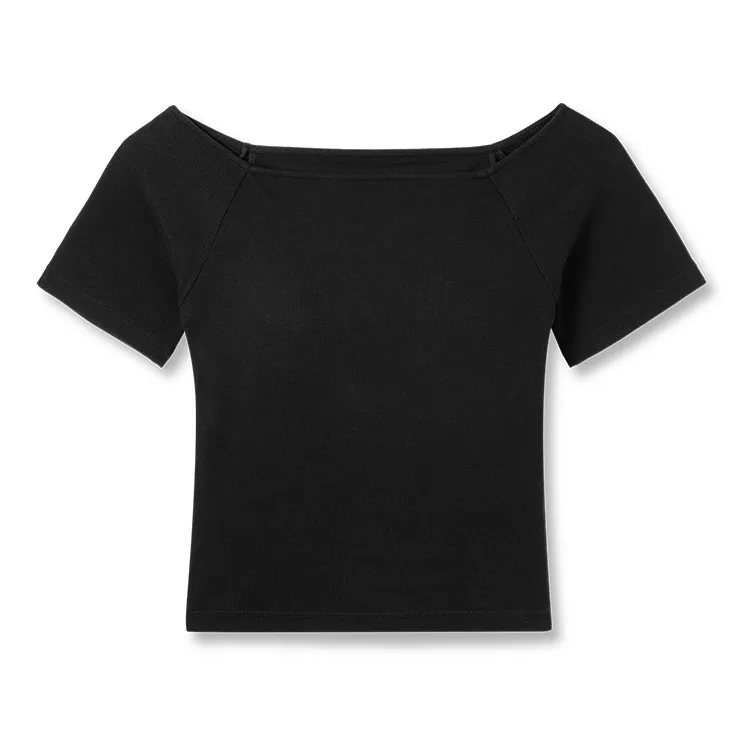 カップ イン リブオフショルT ハーフ ブラック